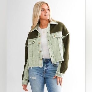 BKE Olive Green Pieced Corduroy Cropped Jacket